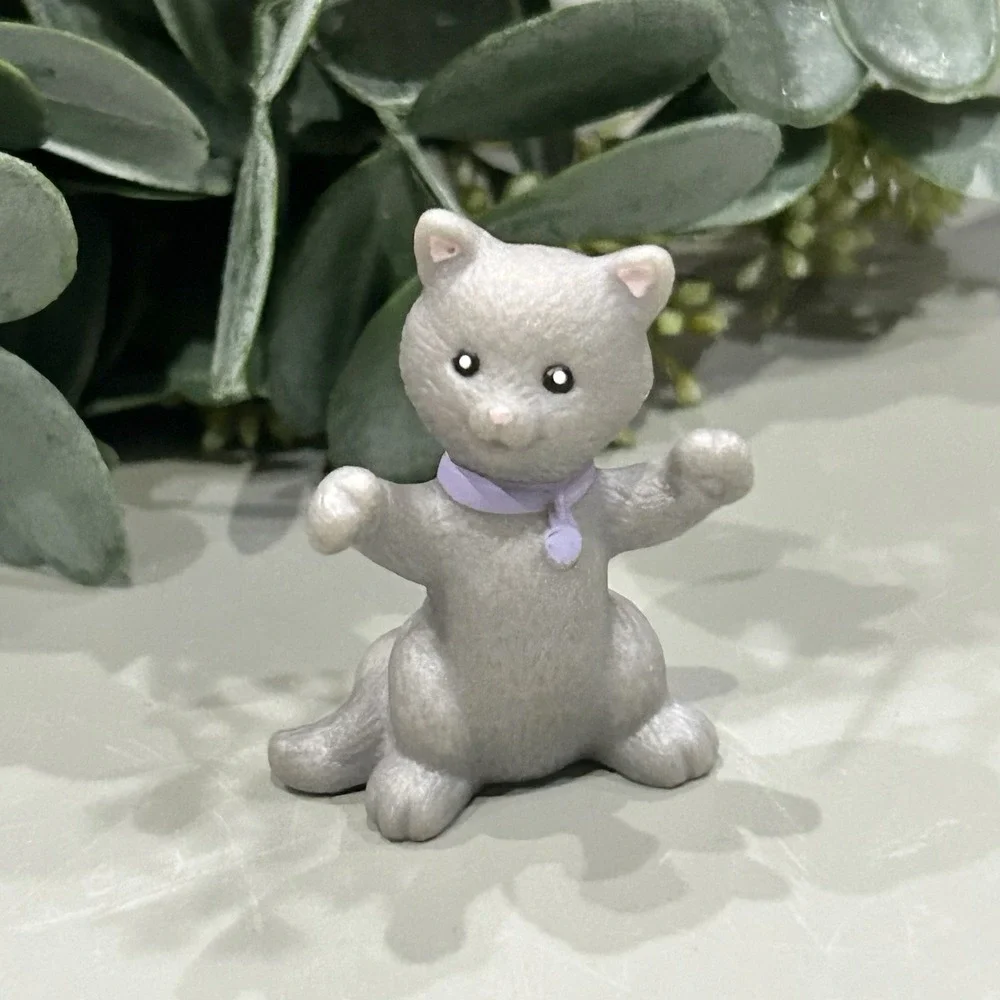 Fisher Price Loving Family Vintage 99' Dollhouse Gray Pet Standing Cat Kitten